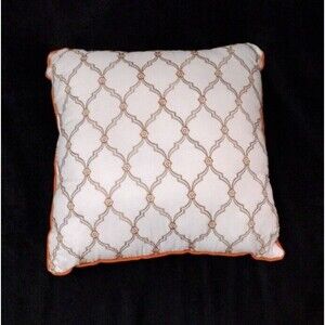 Decorative Throw Pillow Square Geometric White Gold Orange Trimmed Decor